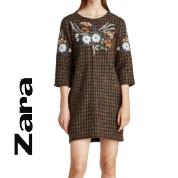 Zara Dresses & Skirts - ZARABrown Multi Shift Short Casual Dress NWT!